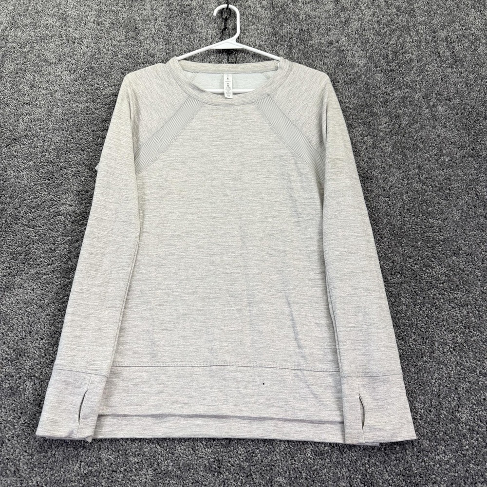 Ideology Shirt Womens Medium Gray Beige Long Sleeve Crew Neck Thumbholes